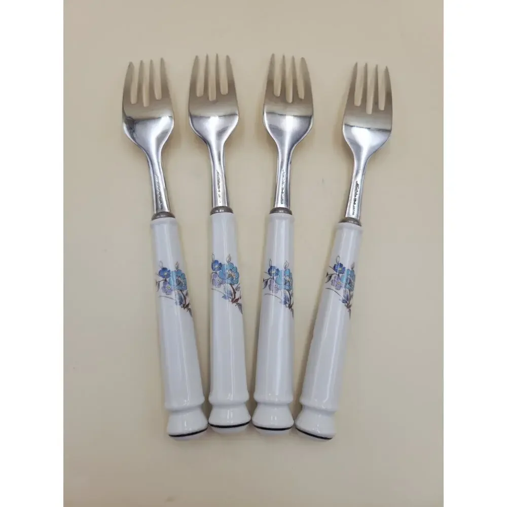 Vintage Noritake Bleufleur Flatware Set - 20pc Stainless Porcelain Japan Floral